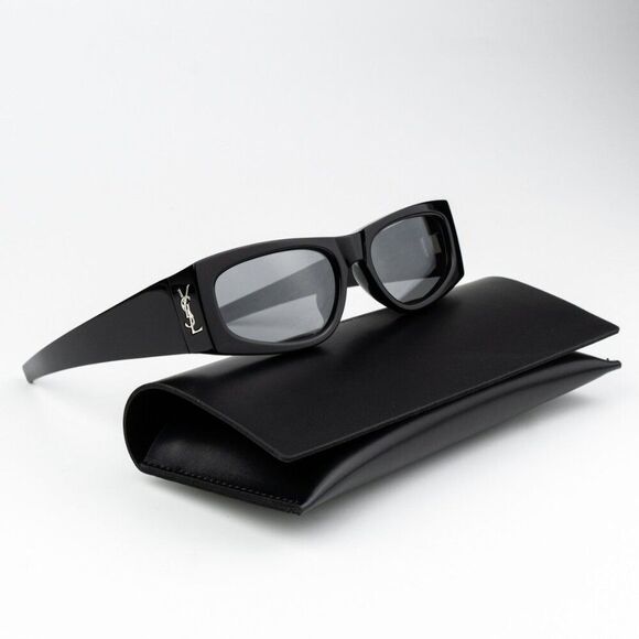 NEW Saint Laurent SLM140/F 002 Black Grey Mirror Rectangle Unisex Sunglasses - Picture 1 of 12